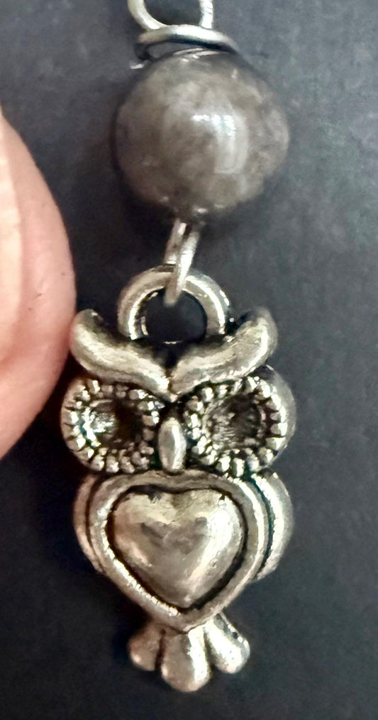 Owl Charm Earrings with Obsidian Beads.