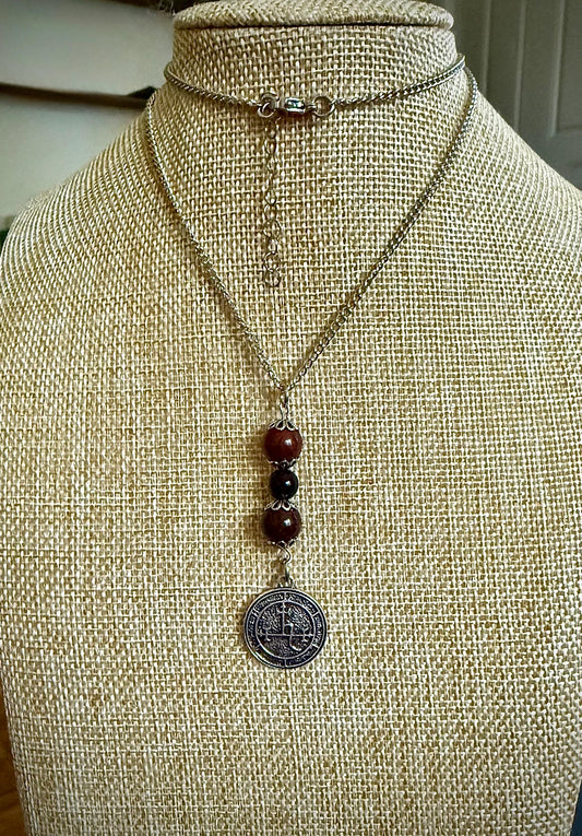 Lilith Sigil Necklace with Red Brecciated Jasper, and Obsidian Beads.