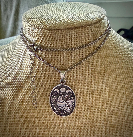 Raven’s Moon Pewter Pendant Chain Necklace.