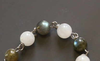 Labradorite and Moonstone Beaded Pendulum with Witch's Knot Charm.