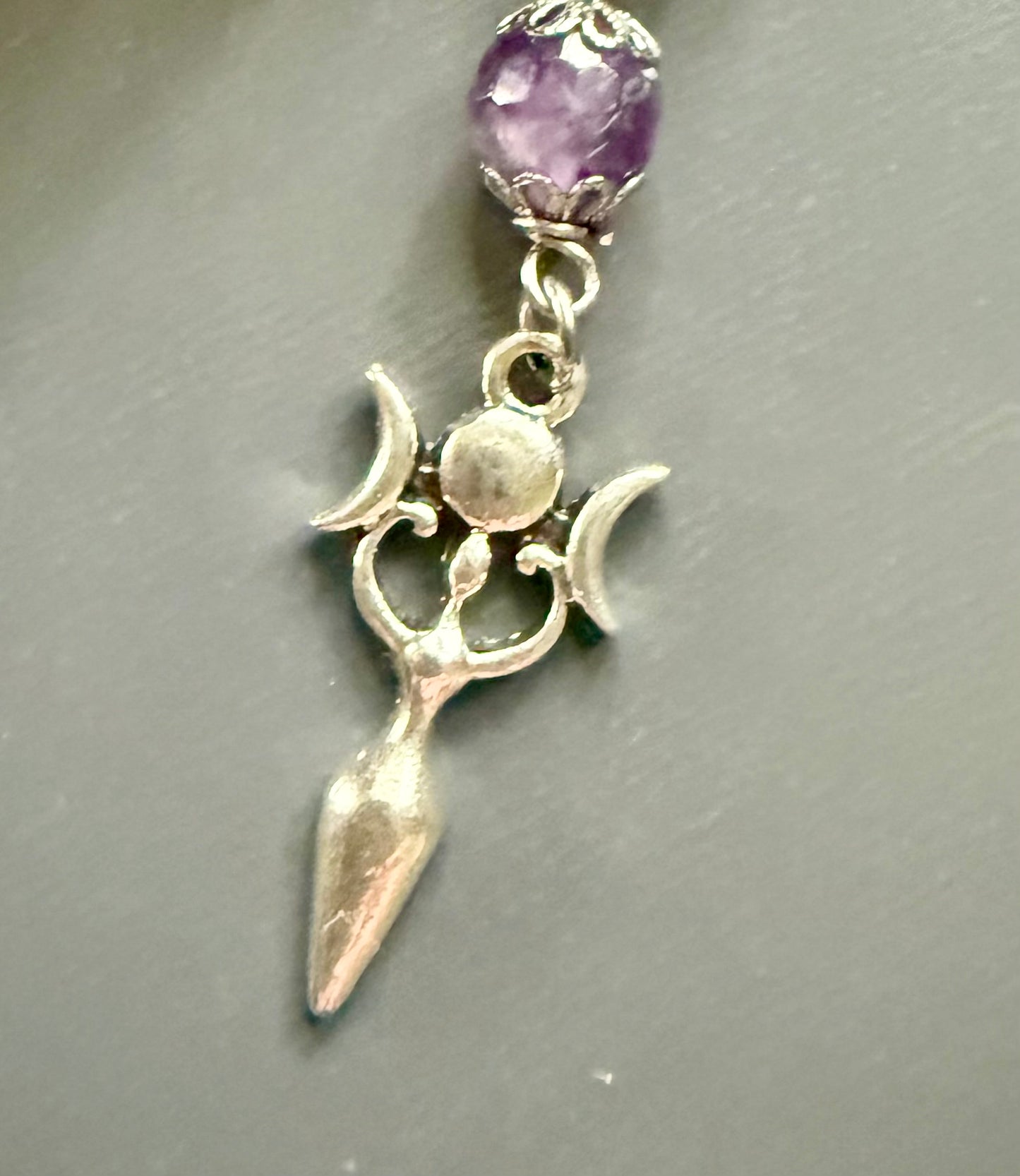 Hekate’s Wheel Devotional Prayer Beads with Amethyst, Obsidian, Moonstone, Key, and Goddess Charm.