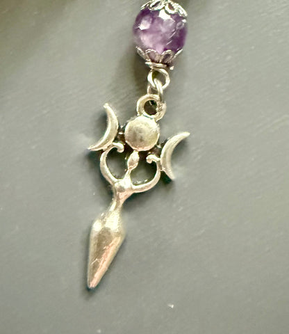Hekate’s Wheel Devotional Prayer Beads with Amethyst, Obsidian, Moonstone, Key, and Goddess Charm.