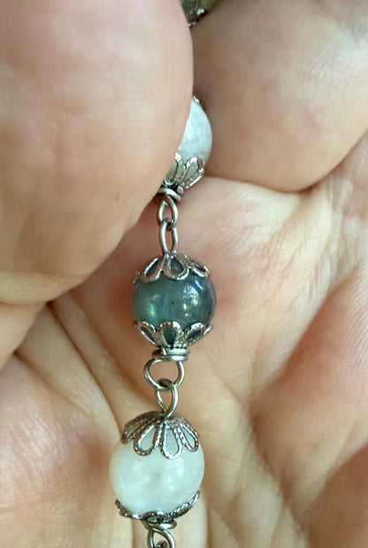 Labradorite and Moonstone Beaded Pendulum with Key Charm.