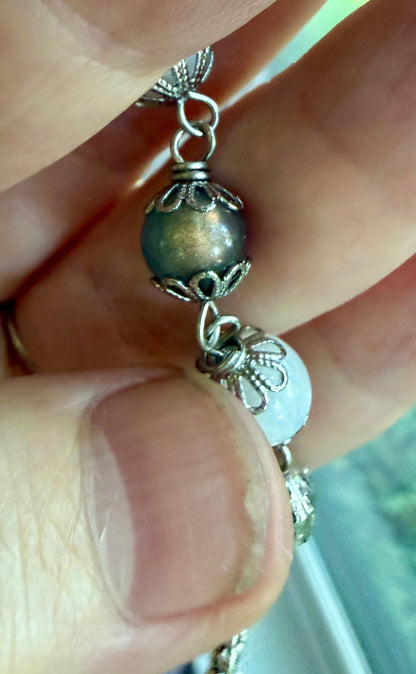 Labradorite and Moonstone Beaded Pendulum with Key Charm.