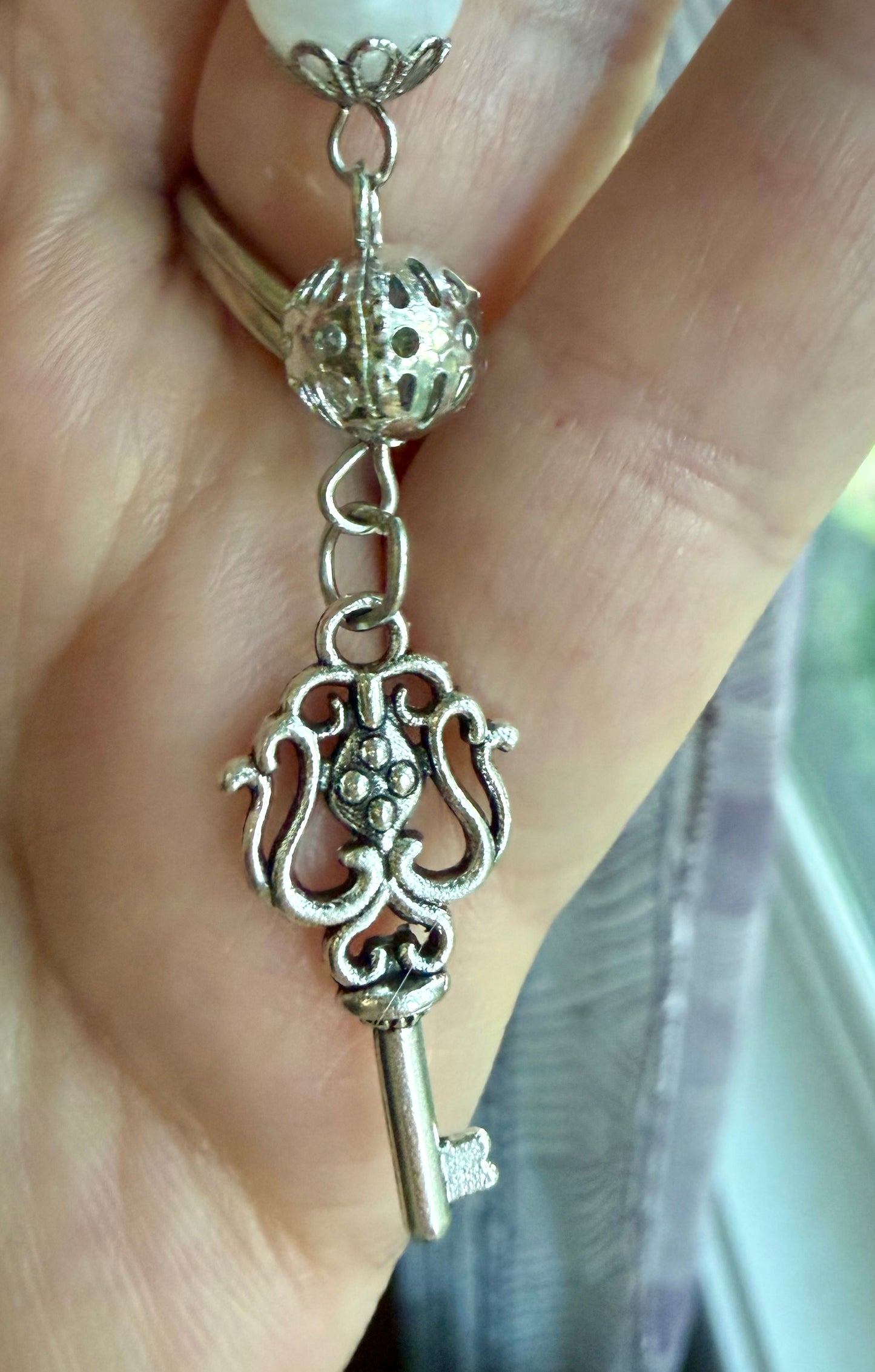 Labradorite and Moonstone Beaded Pendulum with Key Charm.