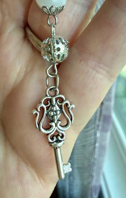 Labradorite and Moonstone Beaded Pendulum with Key Charm.