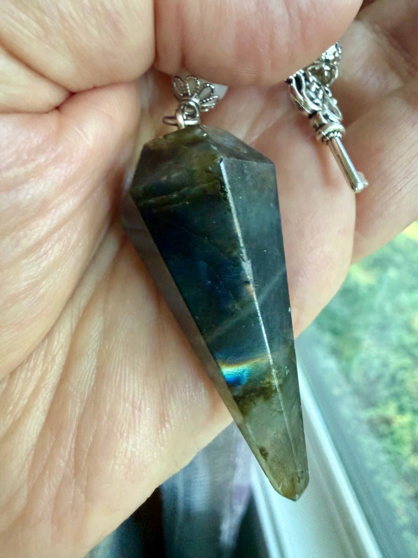 Labradorite and Moonstone Beaded Pendulum with Key Charm.