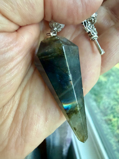 Labradorite and Moonstone Beaded Pendulum with Key Charm.