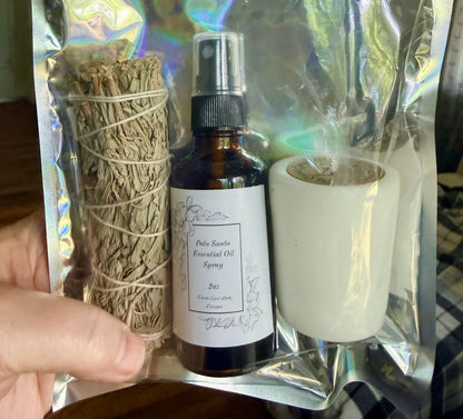 House Blessing Ritual Kit with Blue Sage, Palo Santo Spray, and Lavender Sage Candle