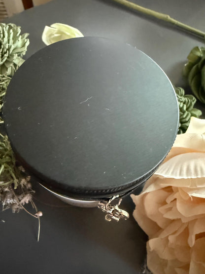 Goddess Hekate Black Soy Candle with Key Charm, Herbs, and Amethyst Crystal Chips.