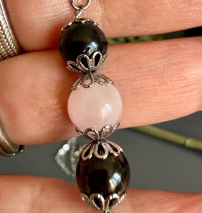 Lilith Sigil Necklace with Garnet, Rose Quartz, and Obsidian Beads.
