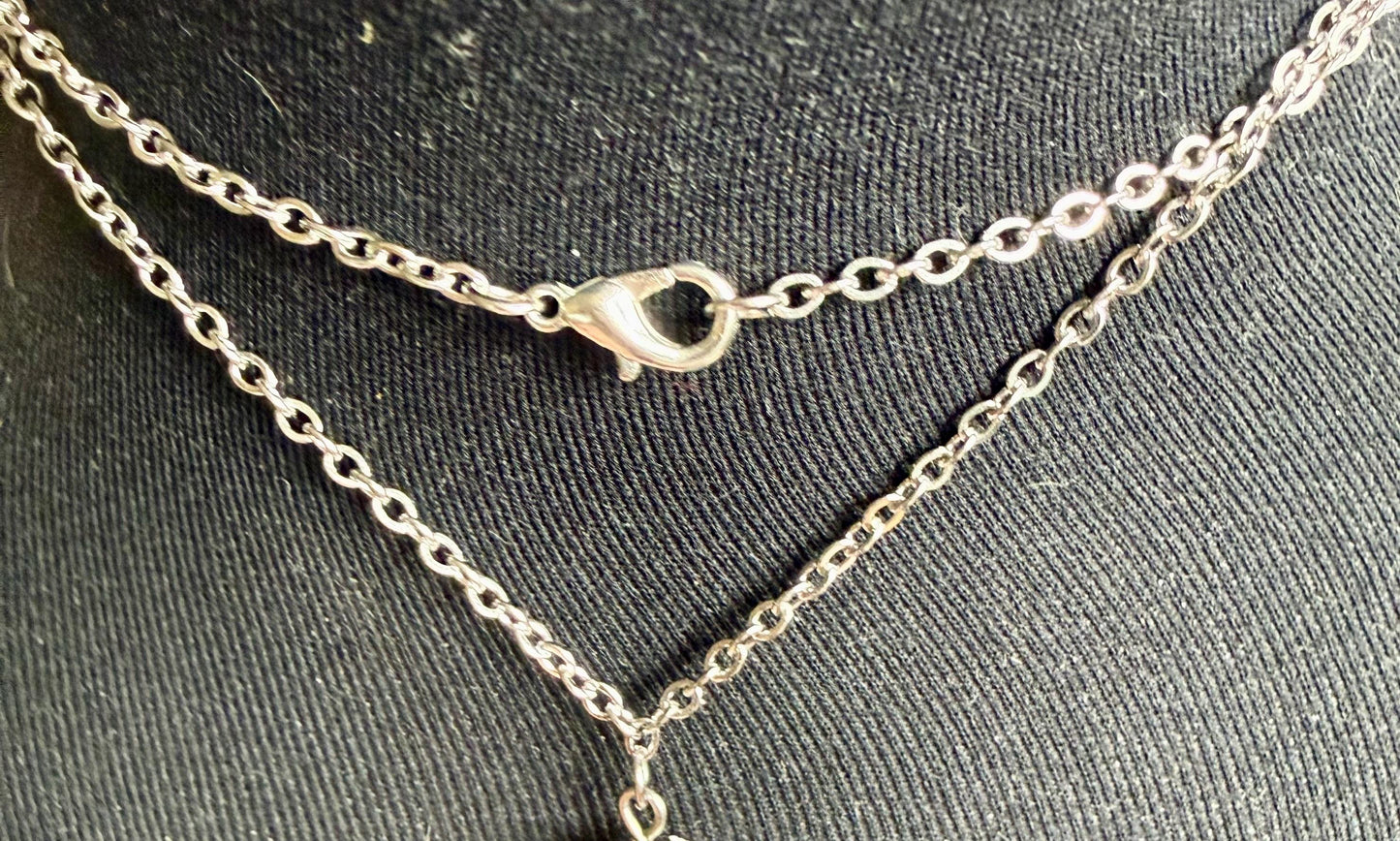 Triple Moon Goddess Pendant Necklace with Labradorite and Moonstone Beads.