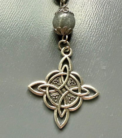 Labradorite Moonstone Pagan or Witchcraft Prayer Beads:  Witches Knot, Goddess, and Moon Charm.