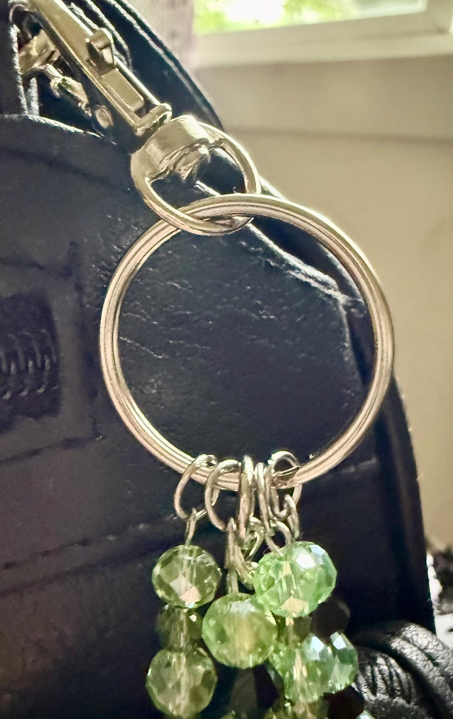 Serpent Talisman Keychain, Iridescent Beads, Pentacle, Moon, Goddess Charm