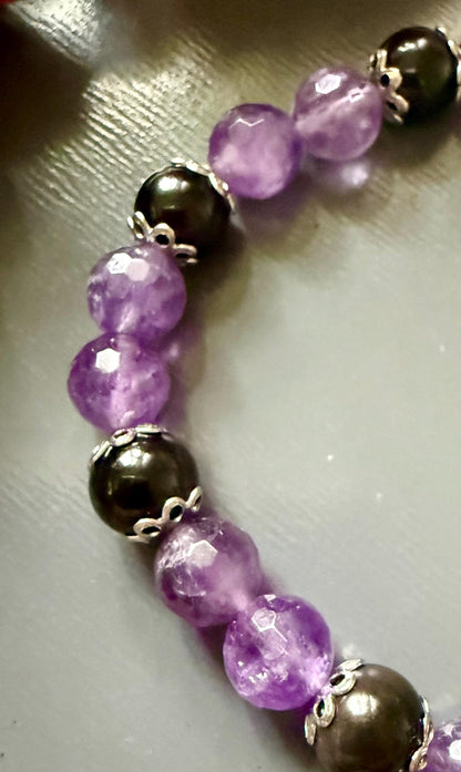 Hekate Devotional Bracelet with Amethyst and Black Obsidian Gemstones.