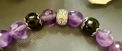 Hekate Devotional Bracelet with Amethyst and Black Obsidian Gemstones.