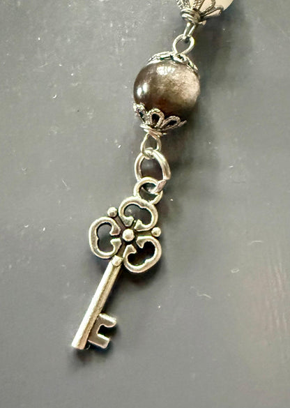 Goddess Hecate Devotional and Prayer Beads:  Amethyst, Obsidian, Moonstone, Moon and Key Charm.