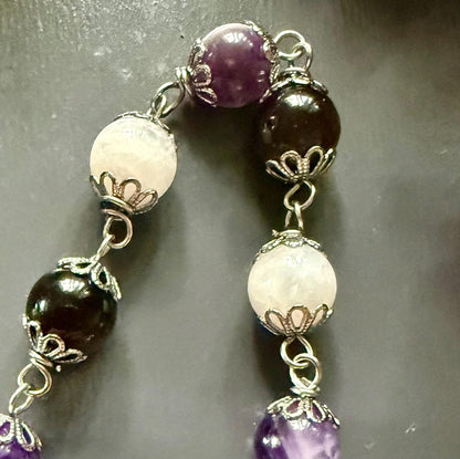 Goddess Hecate Devotional and Prayer Beads:  Amethyst, Obsidian, Moonstone, Moon and Key Charm.