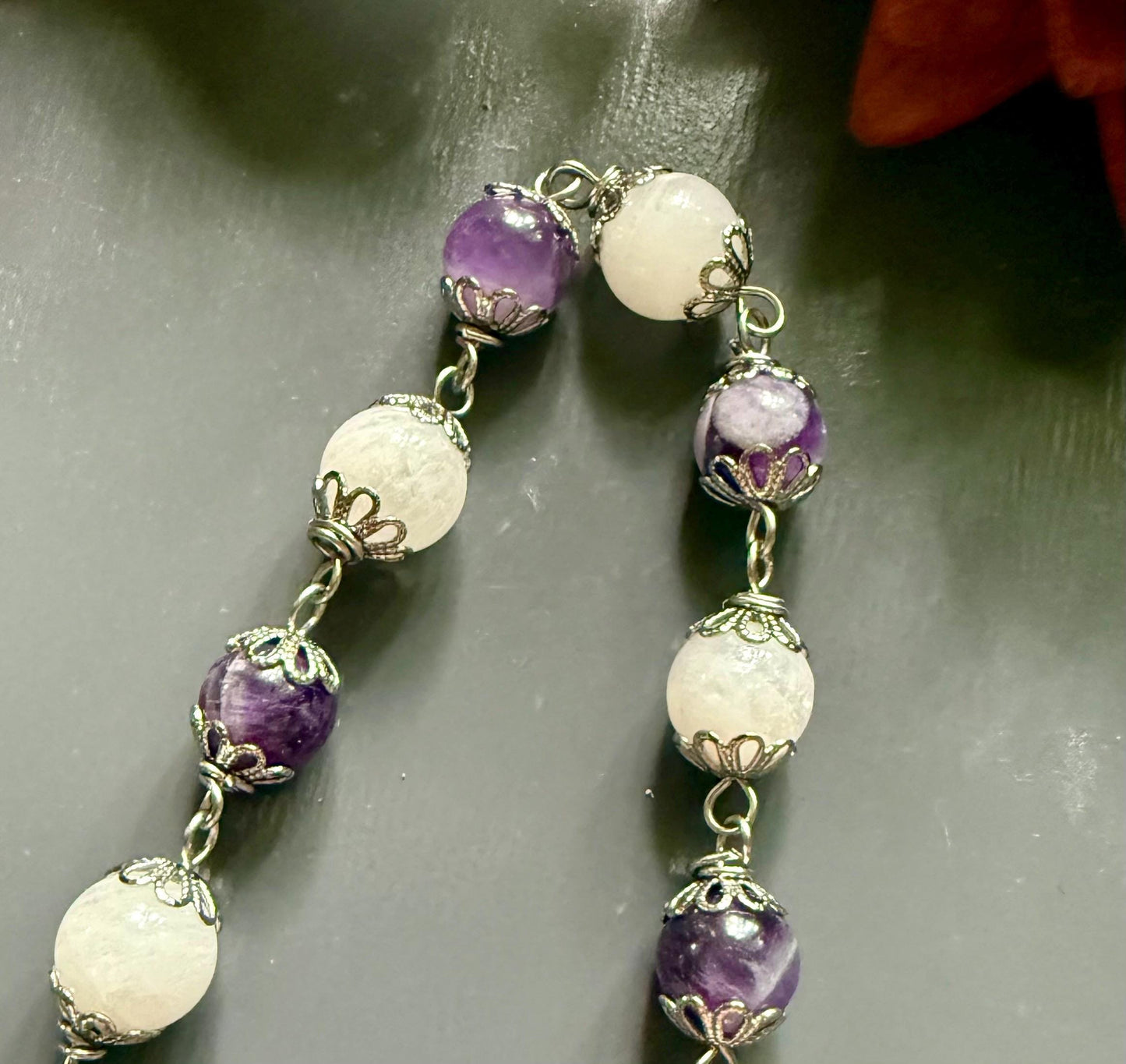 Handmade Greek Goddess Hekate Black Tourmaline Pendulum, Amethyst and Moonstone Beads.