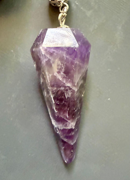 Goddess Hecate Divination Pendulum: Amethyst, Obsidian, Moonstone, and Key Charm.