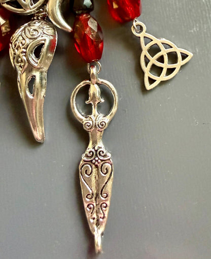 The Morrigan Keychain Bag Charm with Iridescent Glass Beads.