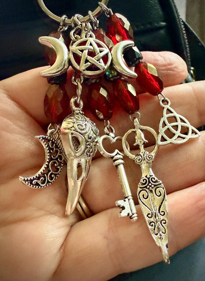 The Morrigan Keychain Bag Charm with Iridescent Glass Beads.