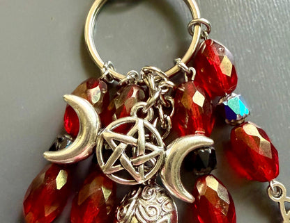 The Morrigan Keychain Bag Charm with Iridescent Glass Beads.