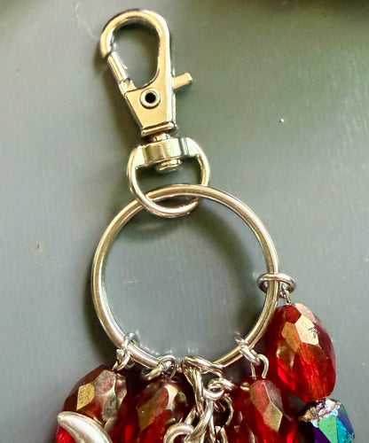 The Morrigan Keychain Bag Charm with Iridescent Glass Beads.