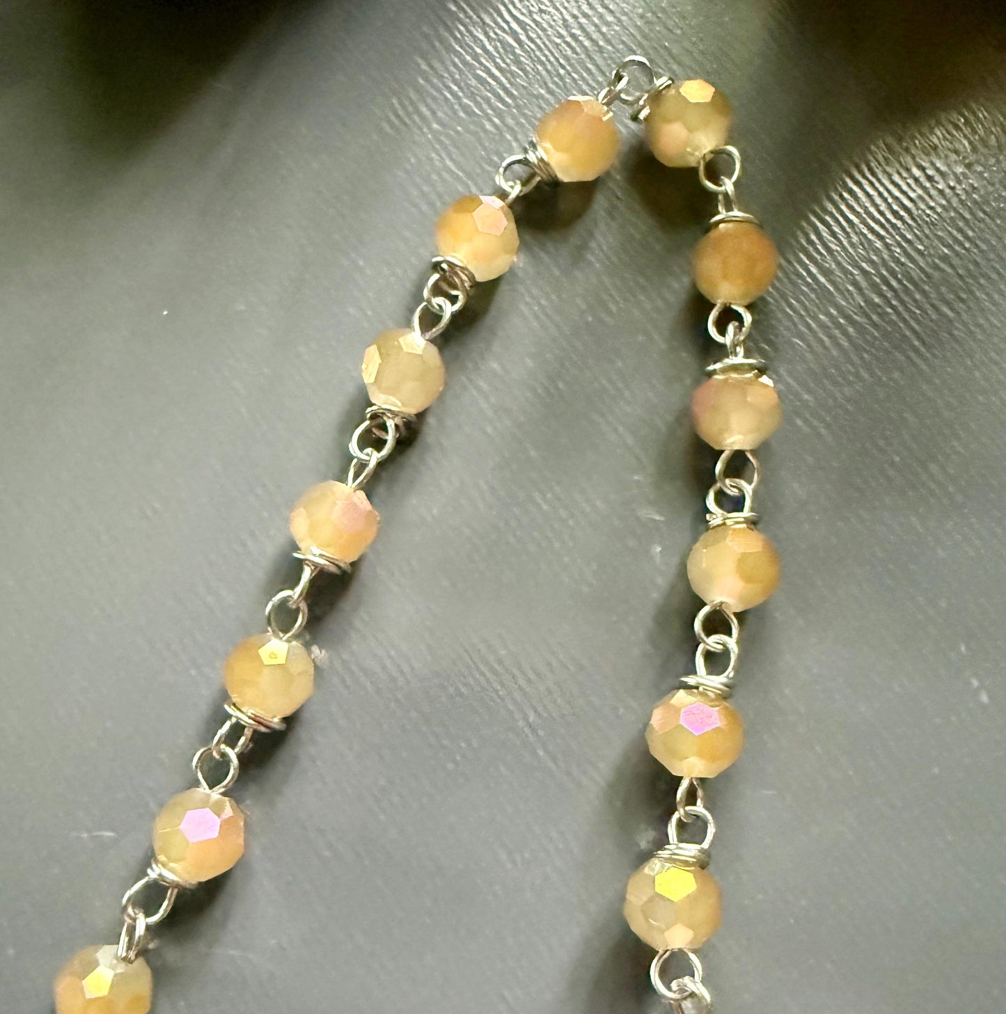 Serpentine Dowsing Pendulum with Iridescent Glass Beads and Moon Goddess Charm.