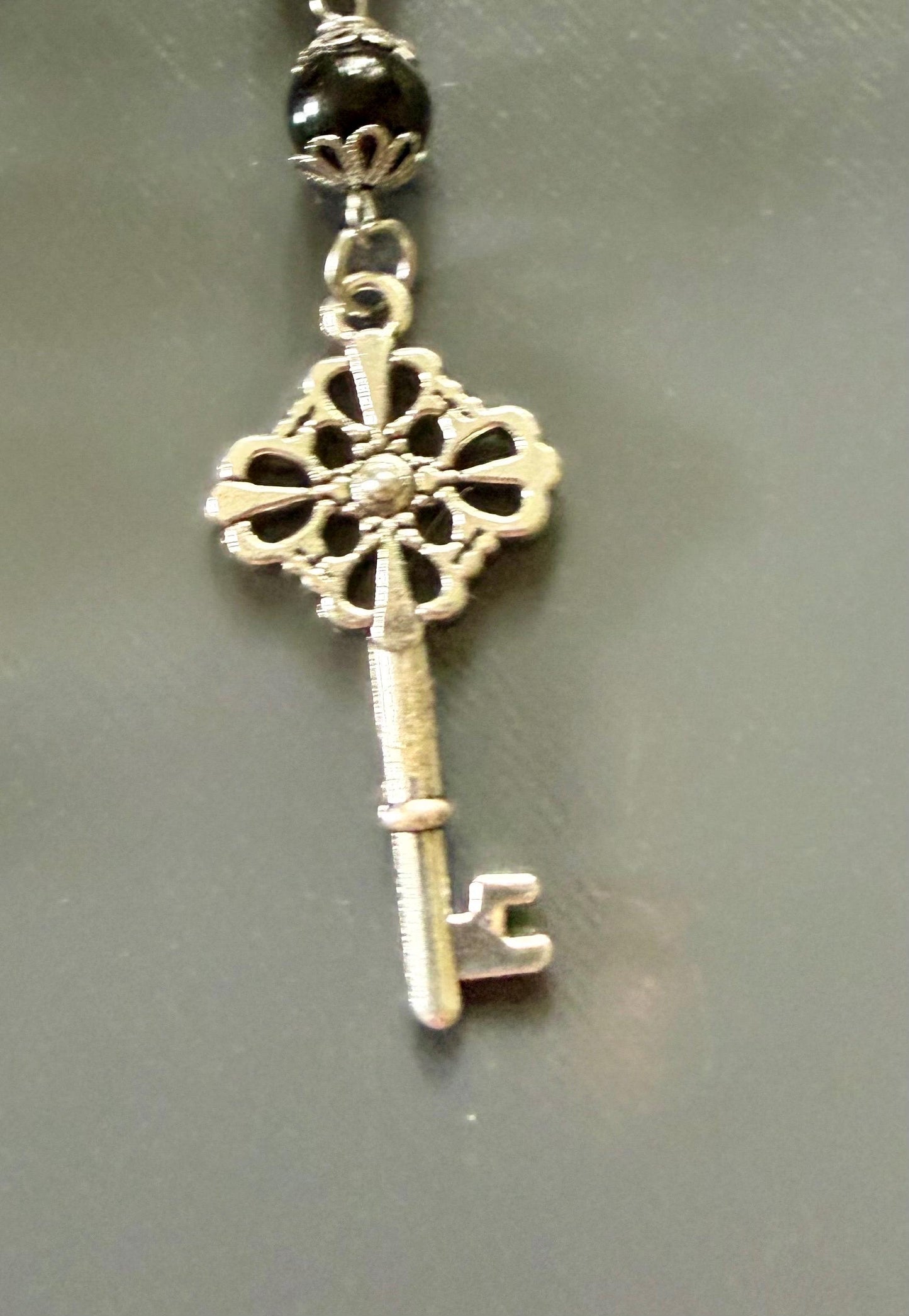 Goddess Hecate Devotional and Prayer Beads:  Amethyst, Obsidian, Moonstone, Moon and Key Charm.