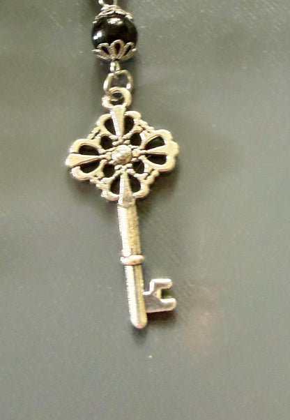 Goddess Hecate Devotional and Prayer Beads:  Amethyst, Obsidian, Moonstone, Moon and Key Charm.