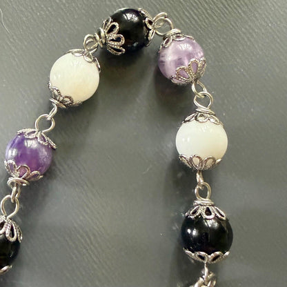 Goddess Hecate Devotional and Prayer Beads:  Amethyst, Obsidian, Moonstone, Moon and Key Charm.