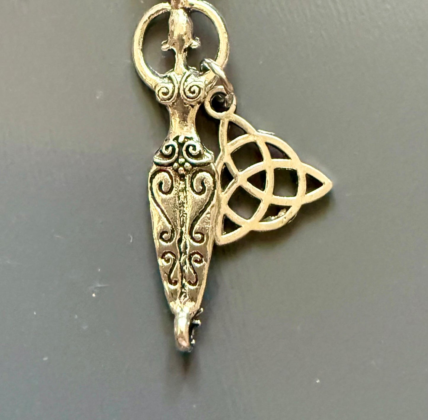 Morrigan Celtic Goddess Prayer Beads: Carnelian, Moss Agate, Obsidian, Crow Skull, and Triquetra Charm.