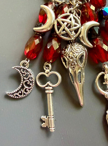 The Morrigan Keychain Bag Charm with Iridescent Glass Beads.