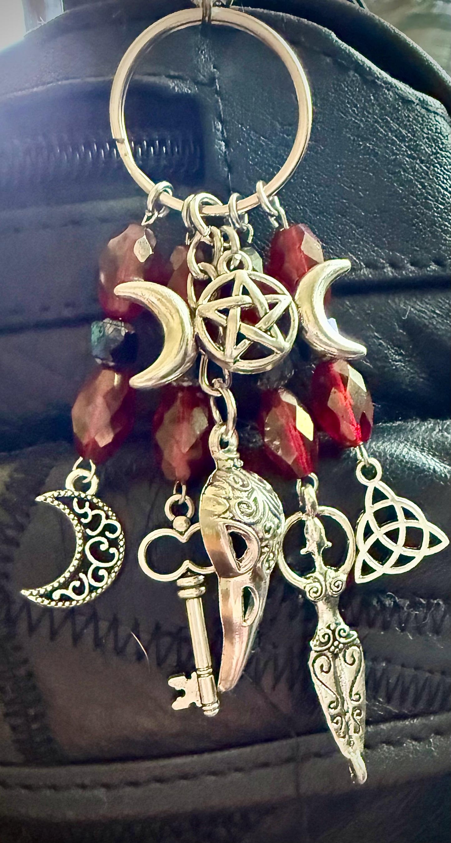 The Morrigan Keychain Bag Charm with Iridescent Glass Beads.