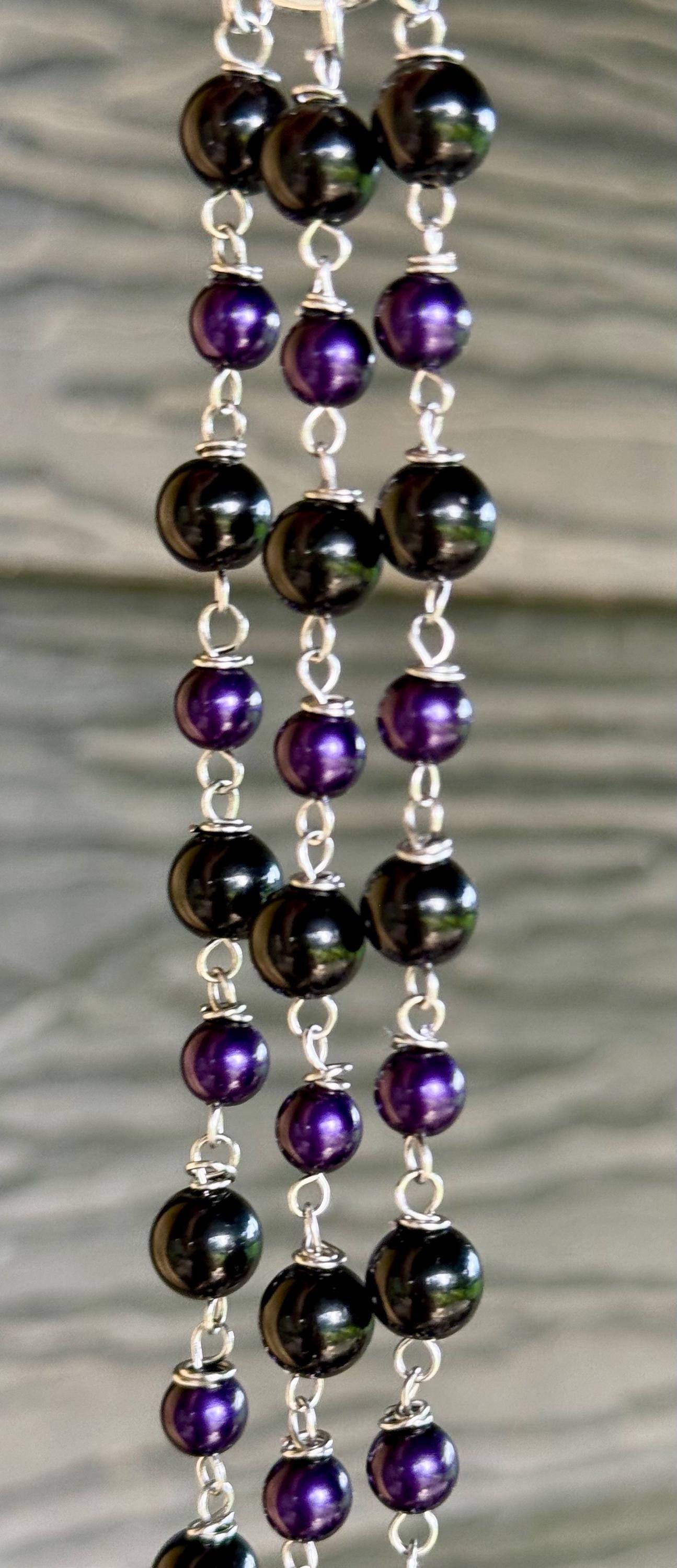 Hekate’s Wheel Car Charm with Obsidian, Purple Glass Beads, Goddess, and Key Charm.
