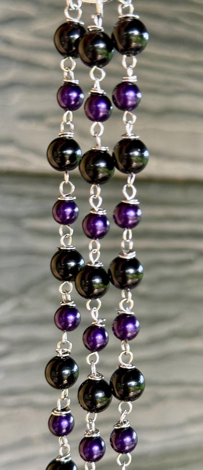 Hekate’s Wheel Car Charm with Obsidian, Purple Glass Beads, Goddess, and Key Charm.