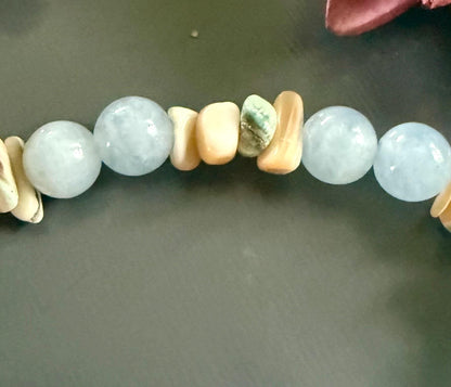 Pisces Zodiac Bracelet with Aquamarine and Shell Beads.