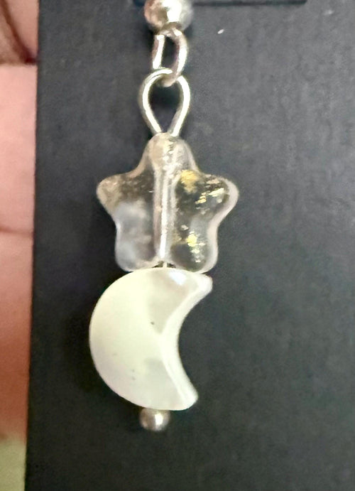 Crescent Moon Shell with Glass Star Dangle Earrings.