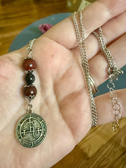 Lilith Sigil Necklace with Red Brecciated Jasper, and Obsidian Beads.