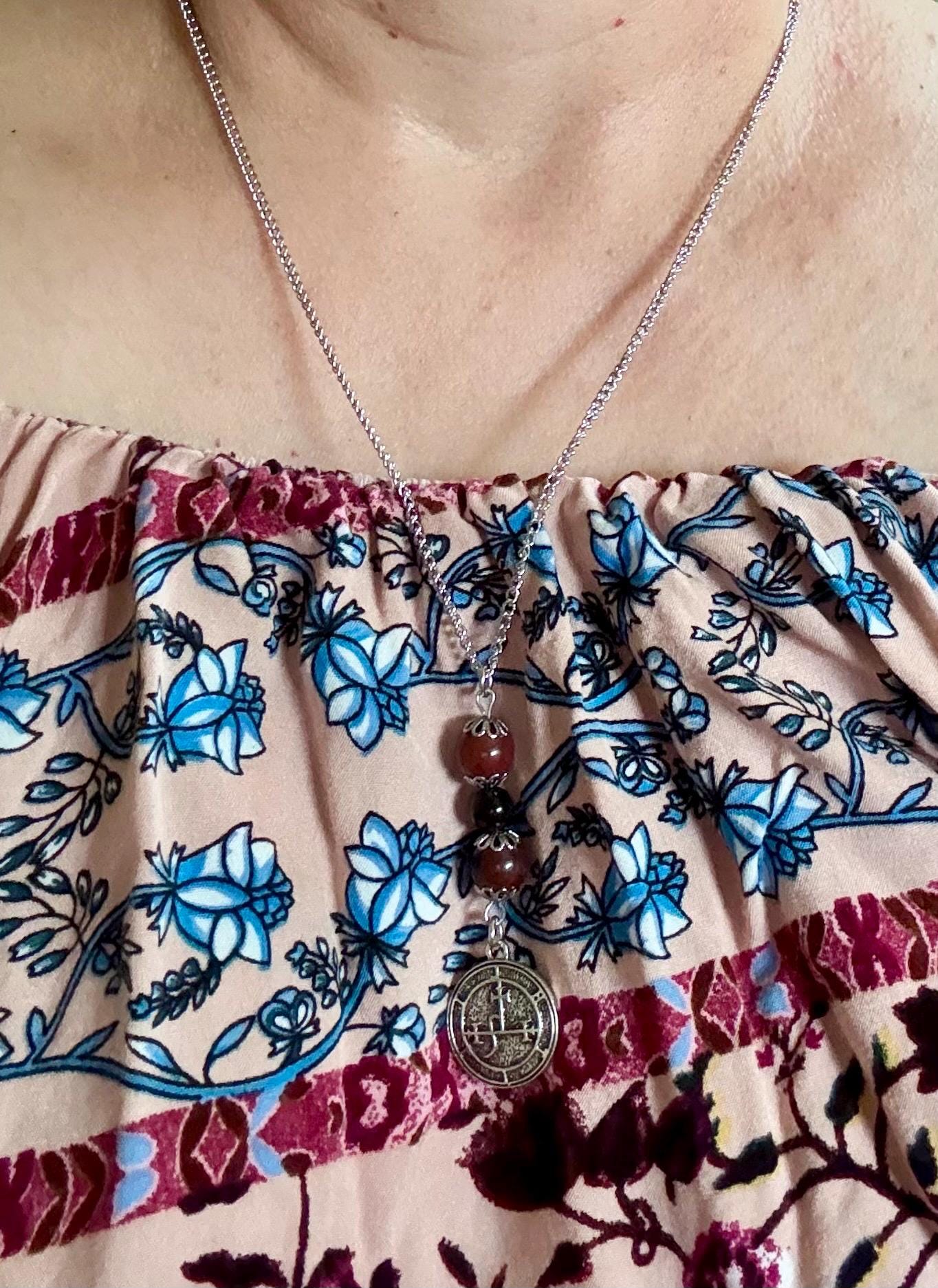 Lilith Sigil Necklace with Red Brecciated Jasper, and Obsidian Beads.