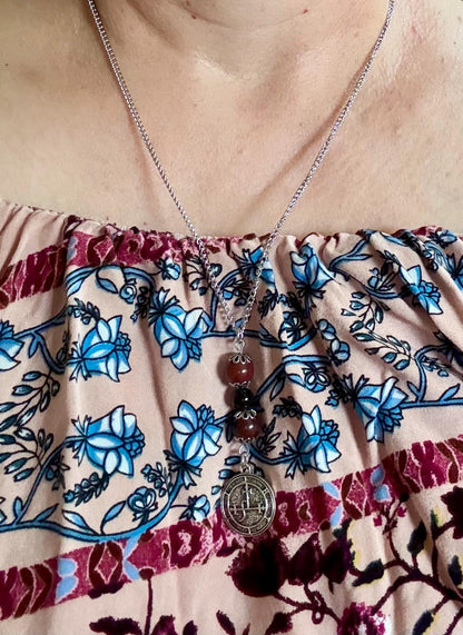 Lilith Sigil Necklace with Red Brecciated Jasper, and Obsidian Beads.