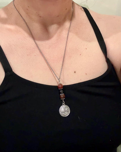 Lilith Sigil Necklace with Red Brecciated Jasper, and Obsidian Beads.