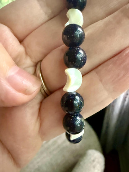 Blue Sandstone and Crescent Moon Nyx Devotional Beaded Bracelet.