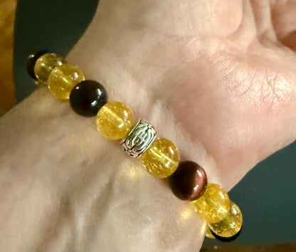 Leo Zodiac Charm Bracelet with Citrine and Red Tiger’s Eye Beads.