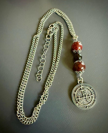 Lilith Sigil Necklace with Red Brecciated Jasper, and Obsidian Beads.