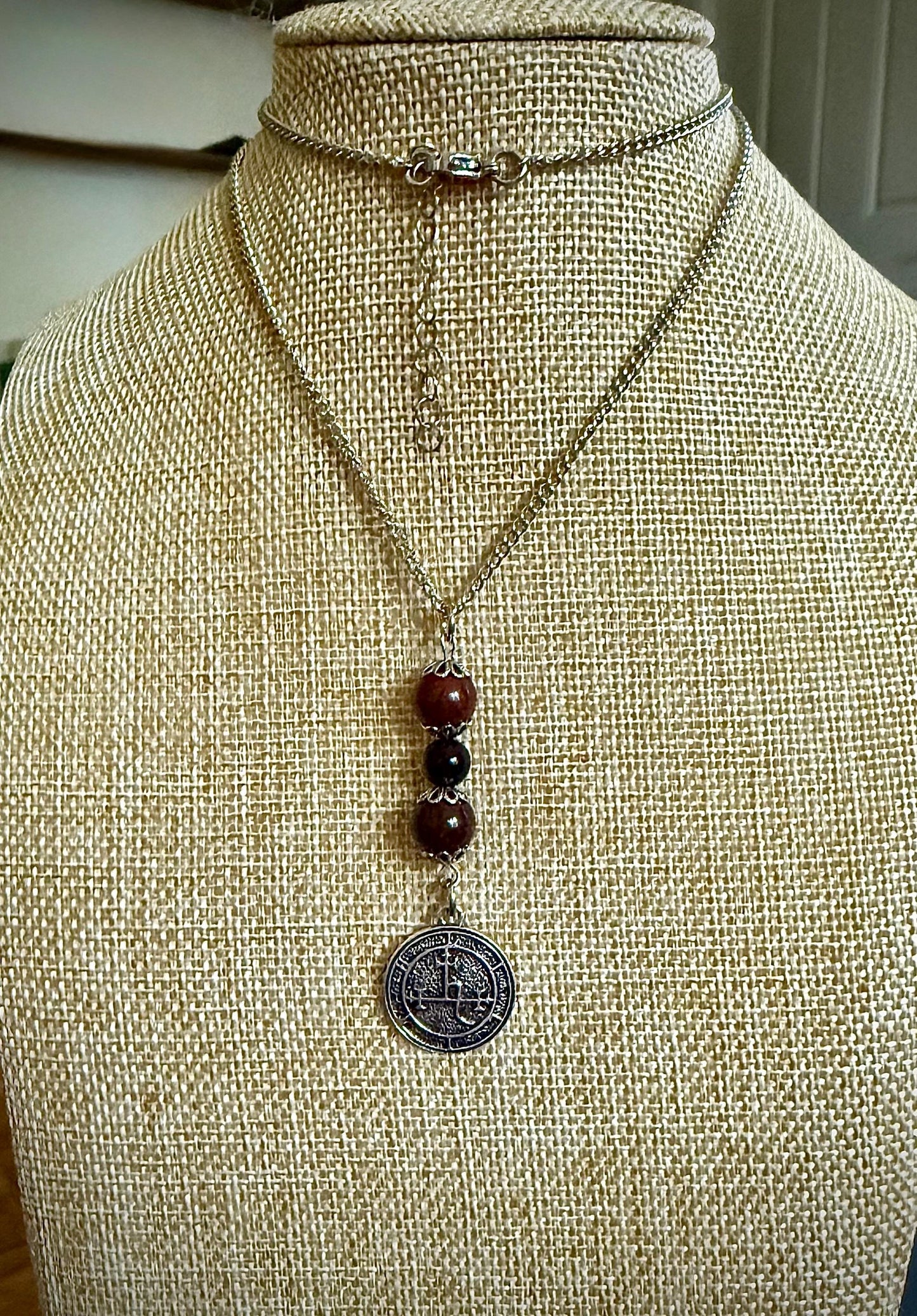 Lilith Sigil Necklace with Red Brecciated Jasper, and Obsidian Beads.