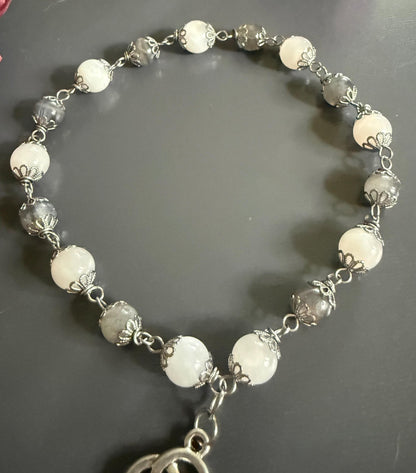 Labradorite Moonstone Witch’s Rosary:  Witch’s Knot Charm.