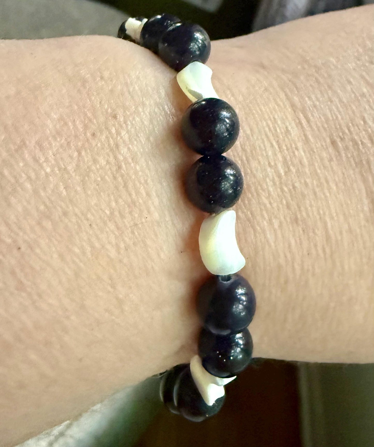 Blue Sandstone and Crescent Moon Nyx Devotional Beaded Bracelet.