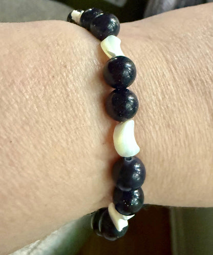 Blue Sandstone and Crescent Moon Nyx Devotional Beaded Bracelet.